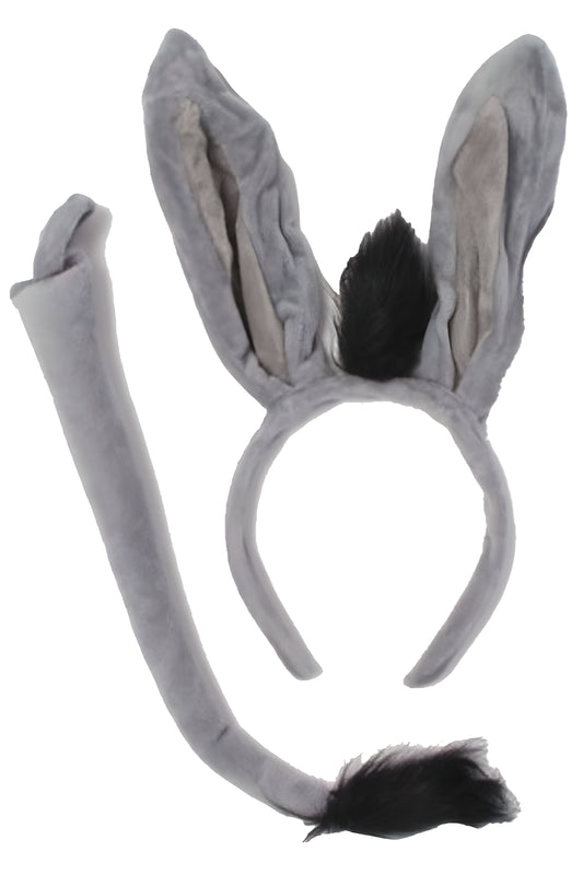 Donkey Ears Aliceband & Tail Set - Animal Theme World Book Day Fancy Dress Costume for Kids & Adults, Fun Donkey Costume Accessories for Fancy Dress Parties, School Plays & Events
