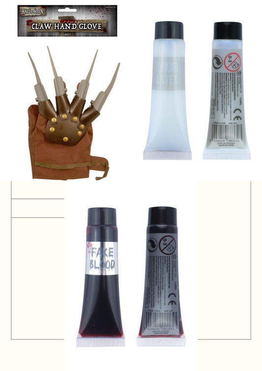 Freddy Style Horror Kit - all included items on white background
