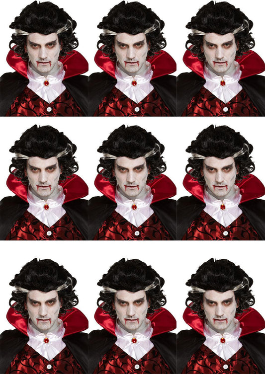 12x Vampire Wigs for Men - Two-Tone Black Wig with White Streaks - Halloween Spooky Scary Fancy Dress Party Costume Accessories - Labreeze