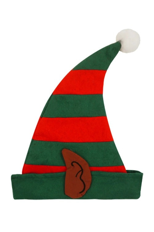 Christmas Elf Hat with Elf Ears for Adults - Festive Red and Green Holiday Costume Accessory