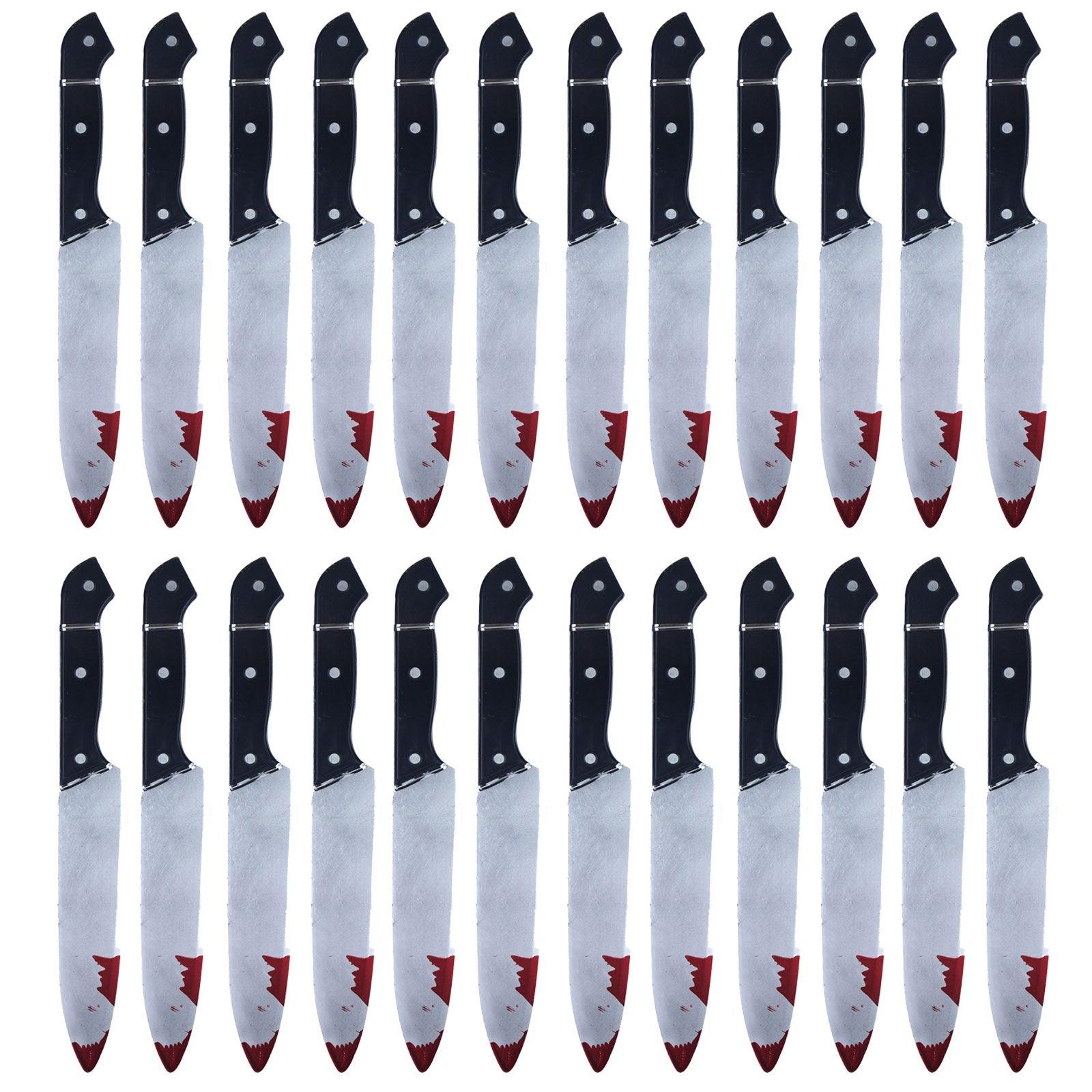 24x Realistic Bloodied Plastic Knife Weapon Props - 31 cm Halloween Horror Killer Party Fancy Dress Costume Accessories - Labreeze