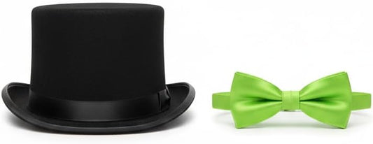 Labreeze Adult Black Velour Top Hat & Green Bow Tie Set – Victorian Dickens Style Christmas Fancy Dress Accessory