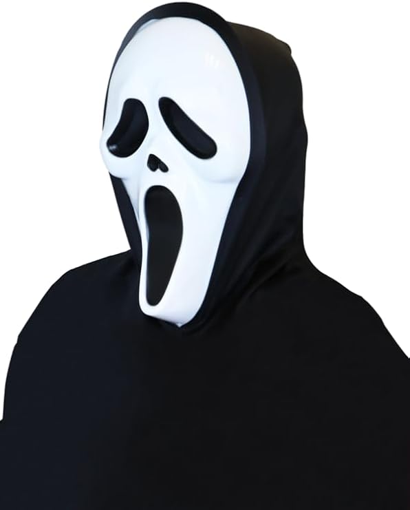 labreeze Pack of 16 Adult Screaming Ghost Face Masks with Hood – Scary Halloween Costume Accessories for Fancy Dress, Trick or Treat, Cosplay, Haunted Houses & Horror Parties