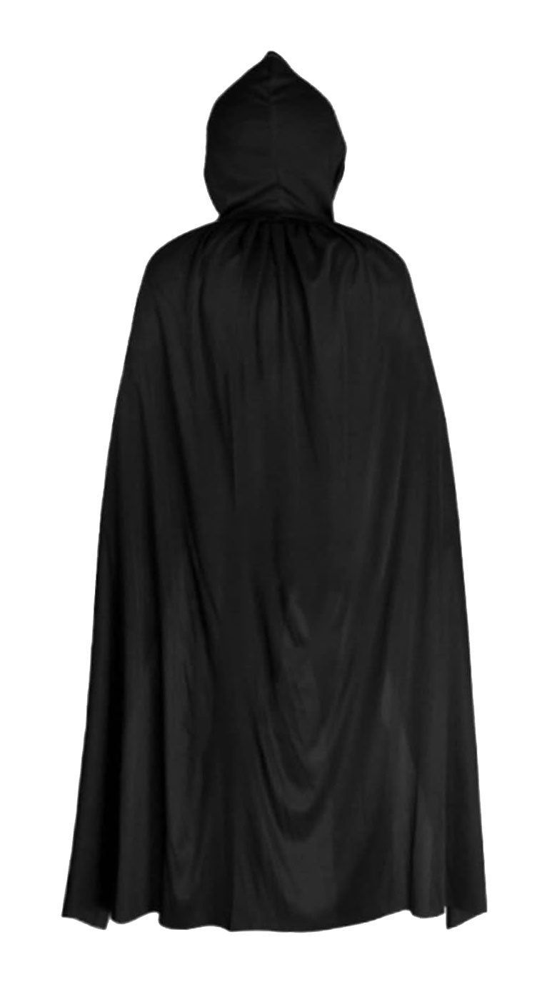 Complete Costume Set: Unisex Black Satin Hooded Cape, Mad Hatter Chequered Hat, Magic Wand (26.5cm), White Gloves - Perfect for Cosplay
