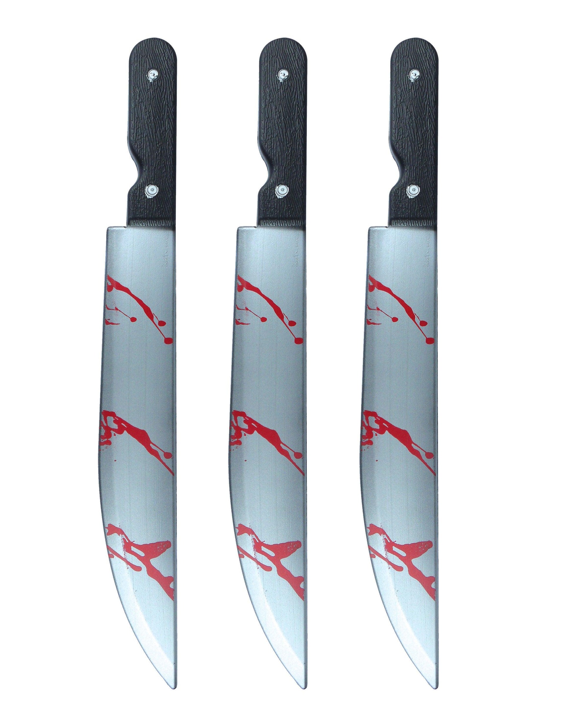 3x Blooded Kitchen Knife Plastic Props - Halloween Horror Scary Costume Accessories - Labreeze