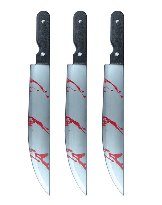 3x Blooded Kitchen Knife Plastic Props - Halloween Horror Scary Costume Accessories - Labreeze