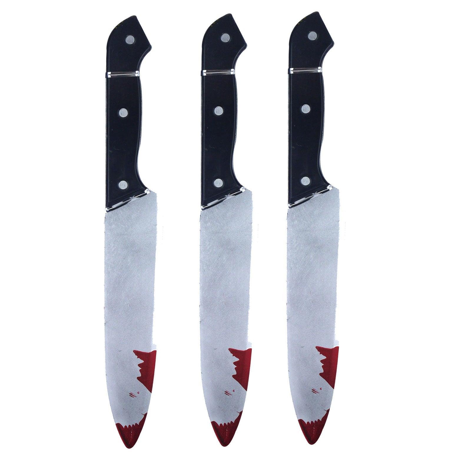 3x Realistic Bloodied Plastic Knife Weapon Props - 31 cm Halloween Horror Killer Party Fancy Dress Costume Accessories - Labreeze