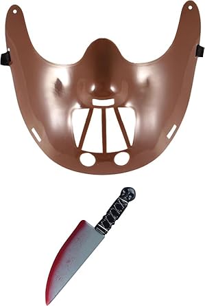 labreeze Hannibal Mask and Bloodied Knife Halloween Set – 23 x 15 cm Mask & 31 cm Knife – Horror Costume Accessories for Adults