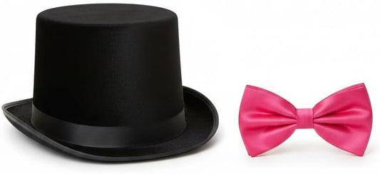 abreeze Adult Black Velour Top Hat with Pink Bow – Victorian Christmas Costume Accessory for Fancy Dress & Theatre