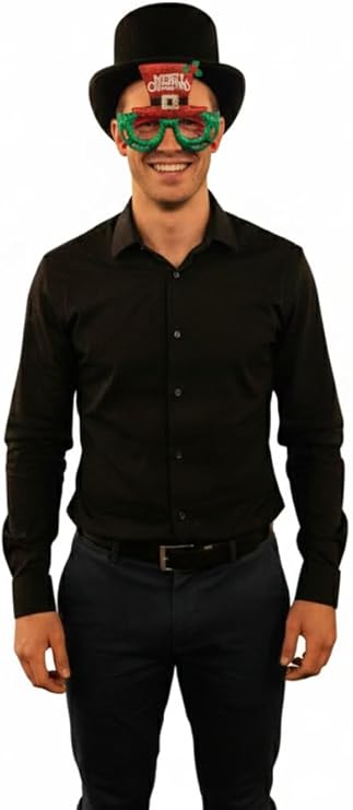 Labreeze Black Velour Top Hat with Merry Christmas Novelty Glasses – Adult Festive Holiday Costume Accessory Set