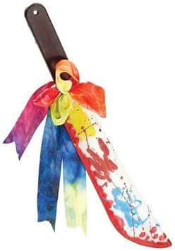 Men’s Killer Clown Style Halloween Set – Red Afro Wig, Face Paint, Fake Blood, Machete Prop, Red Braces & Bow Tie – Adult Horror Fancy Dress Costume Accessories Kit