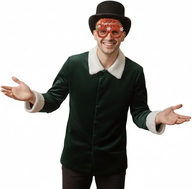 Labreeze Merry Christmas Red Glitter Glasses & Black Velour Top Hat Set – Victorian Dickens Style Festive Accessories for Adults  📝 Description