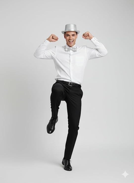 labreeze Silver Lurex Top Hat and Silver Sequin Bow Tie Set – Adult New Year’s Eve Party Costume Accessories