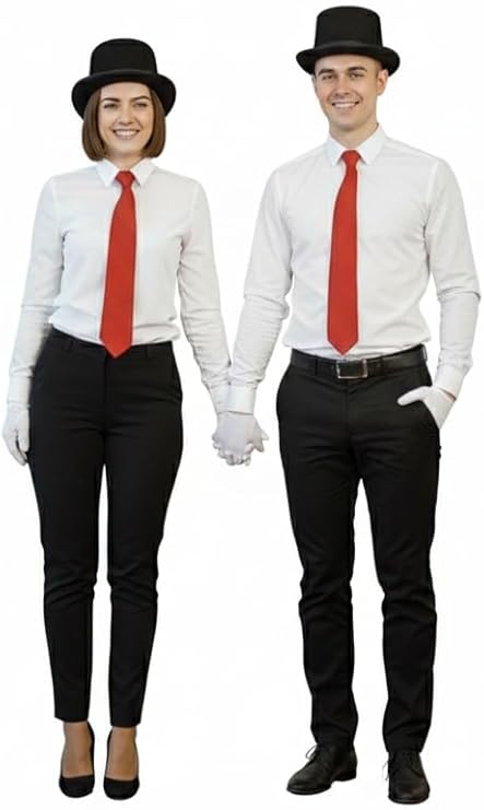Labreeze Couples Dickens Caroler Set – Victorian Christmas Accessories with 2 Black Top Hats, 2 Red Ties & 2 Pairs of White Gloves