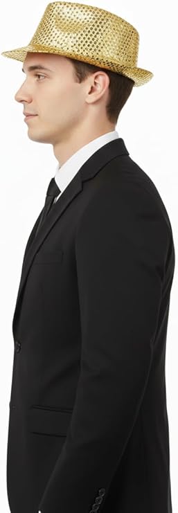 Labreeze Gold Sequin Gangster Hat (Adult) – Sparkly Fancy Dress Fedora for Christmas & Party Costumes