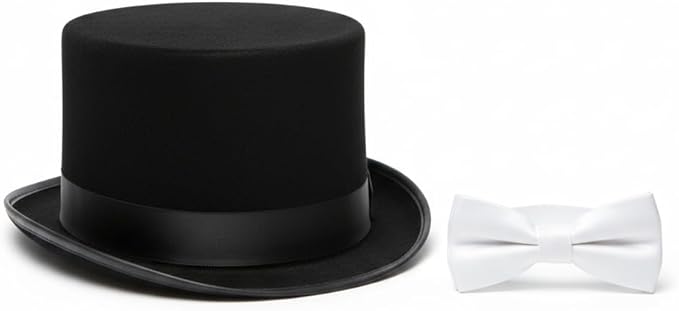 Adult Black Velour Top Hat with White Bow – Classic Fancy Dress Accessory