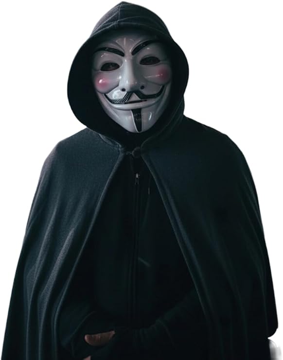 labreeze Anonymous Mask and Black Cape Costume Set – Classic V Design Hooded Cloak for Adults – Halloween, Cosplay & Fancy Dress Outfit
