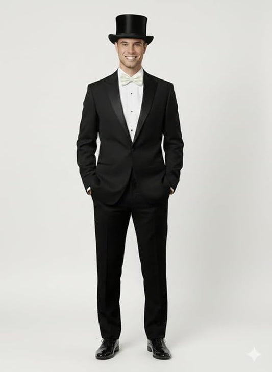 Adult Black Velour Top Hat with White Bow – Classic Fancy Dress Accessory