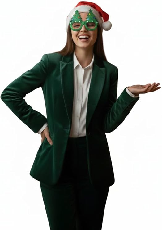 Labreeze Santa Hat & Christmas Tree Glasses Set – Festive Holiday Costume Accessories with Glitter Baubles for Adults and Kids