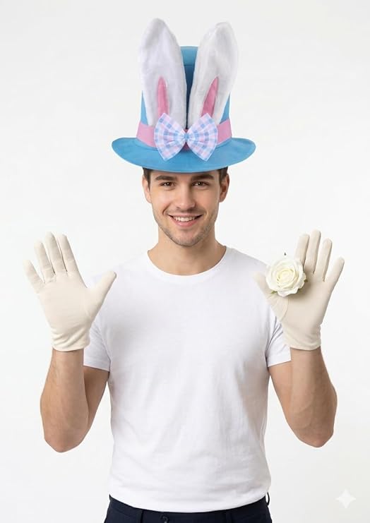 labreeze Easter Bunny Top Hat with White Gloves – Blue Costume Accessory Set - Labreeze Ltd