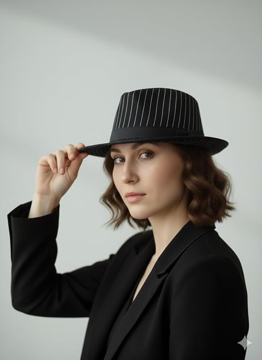 labreeze Pin Striped Gangster Fedora Hat – Adult 1920s Vintage Style Party Accessory