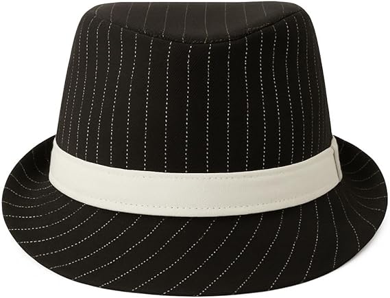 Labreeze Black Gangster Hat with White Band for Women – Vintage 1920s Al Capone Style, Fancy Dress Accessory, Retro Costume, Adult Party Headwear