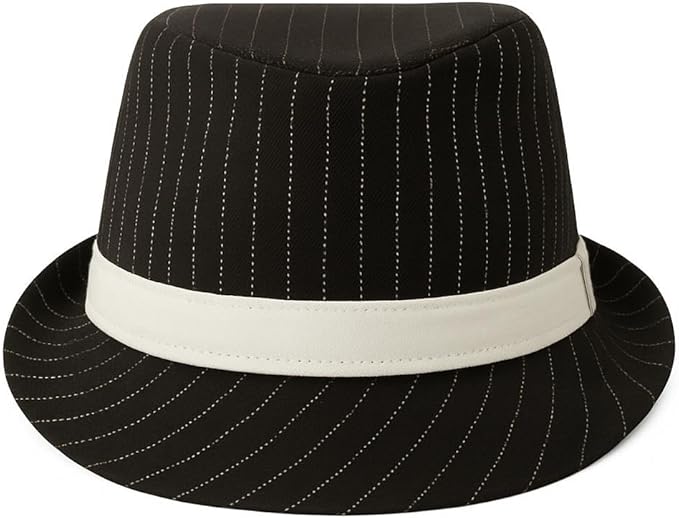 Labreeze Black Gangster Hat with White Band for Men – Vintage 1920s Al Capone Style, Fancy Dress Accessory, Retro Costume, Adult Party Headwear - Labreeze Ltd