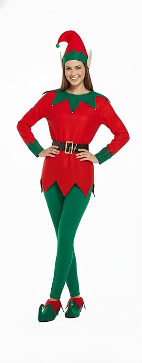 labreeze Women’s Christmas Elf Costume – One Size Adult 5-Piece Fancy Dress Set