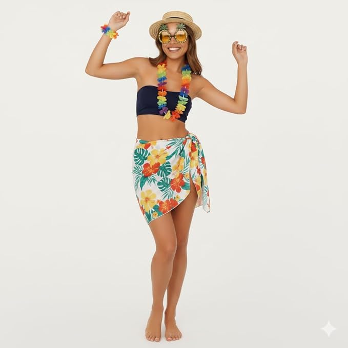 labreeze Women’s Hawaiian Fancy Dress Costume Set (4 Pieces) – Tropical Party Outfit for Beach, Luau & Summer Events