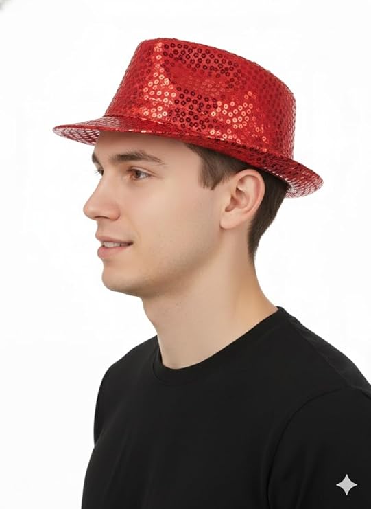 Labreeze Red Sequin Gangster Hat (Adult) – Sparkly Fancy Dress Fedora for Christmas Parties