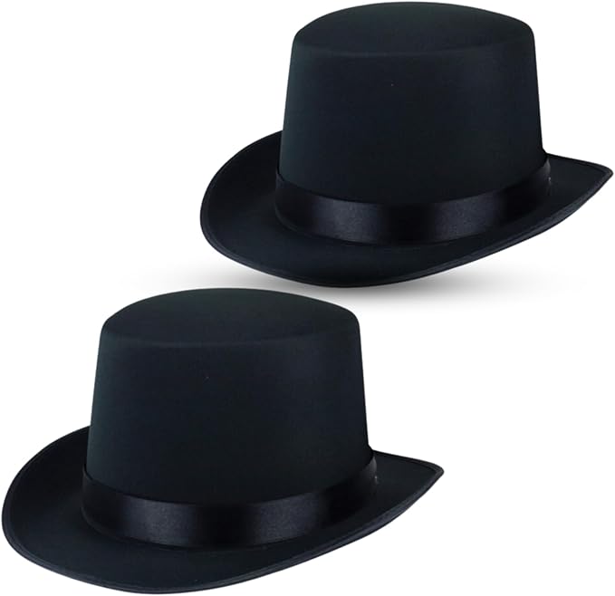 labreeze Kids Black Satin Top Hat – Set of 2 | Classic Dress-Up & Costume Accessory