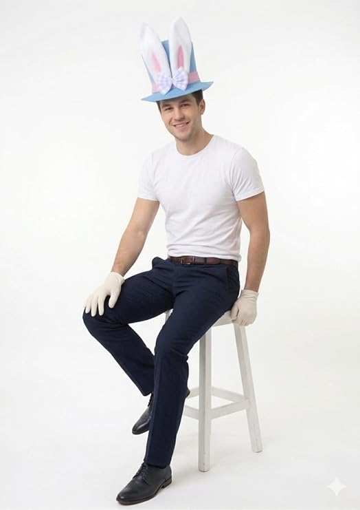 labreeze Easter Bunny Top Hat with White Gloves – Blue Costume Accessory Set - Labreeze Ltd