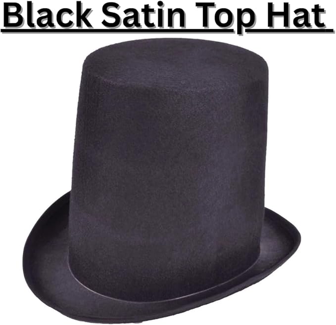 labreeze Black Satin Top Hat with Magic Wand (26.5cm) and White Gloves – Magician Costume Accessory Set