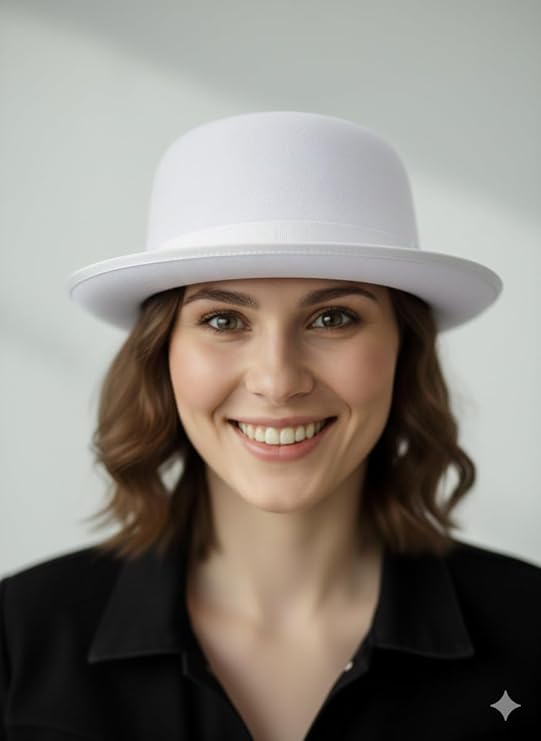 labreeze White Satin Look Bowler Hat – Adult Classic Party Accessory