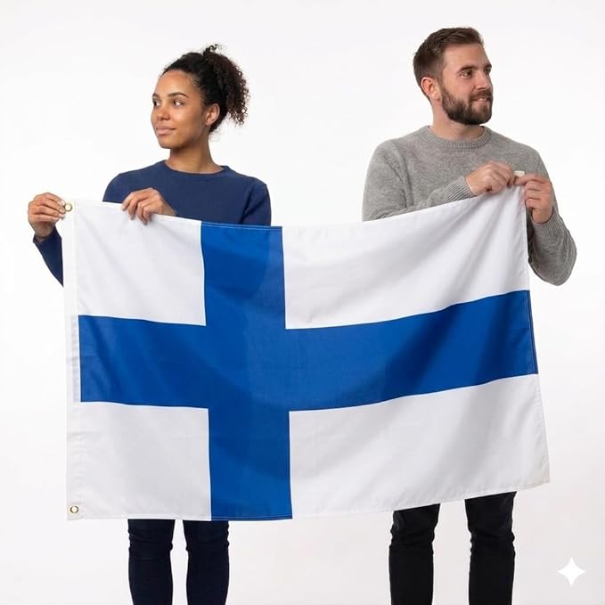 Finland Flag 5ft x 3ft – Finnish Polyester Nordic Cross Flag with Metal Eyelets & Double Stitched Seams - Labreeze Ltd