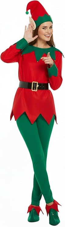 labreeze Women’s Christmas Elf Costume – One Size Adult 5-Piece Fancy Dress Set