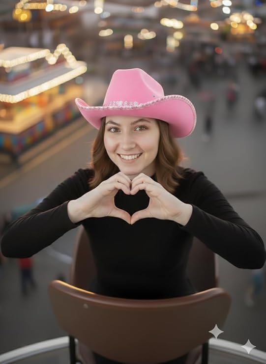 labreeze Pink Cowboy Hat with Sequin Braid Trim – Western Style Felt Hat for Adults