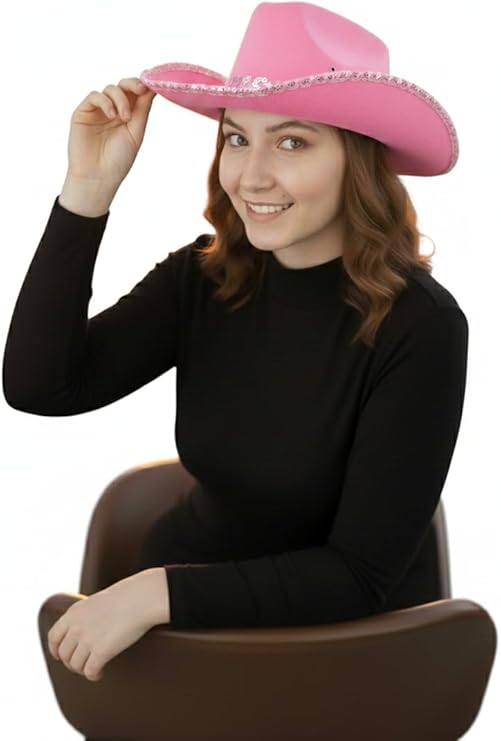 labreeze Pink Cowboy Hat with Sequin Braid Trim – Western Style Felt Hat for Adults