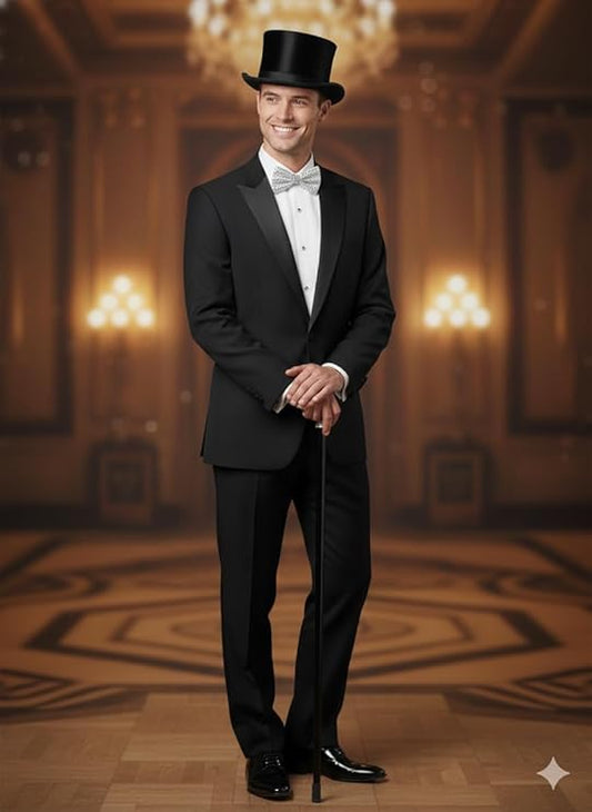 Labreeze Adult Black Velour Top Hat with Silver Sequin Bow – Victorian Dickens Caroler Costume Accessory for Christmas Parties & Theatre