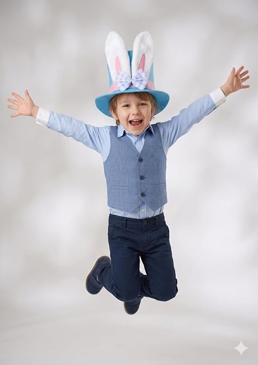 labreeze Kids Easter Bunny Top Hat – Blue with White Plush Ears & Pink Bow - Labreeze Ltd