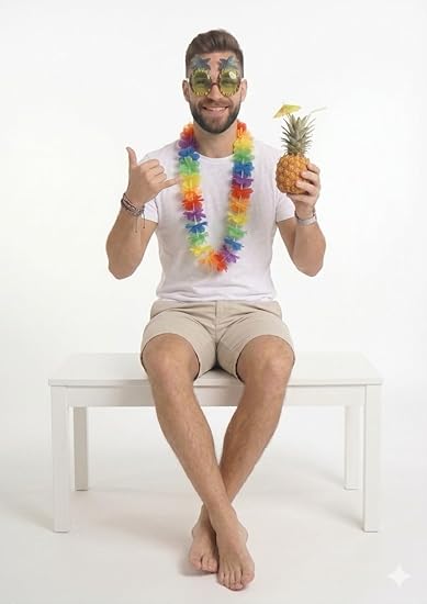 Hula Lei and Pineapple Glasses Set – Multicoloured Neon Lei & Yellow Lens Tropical Party Accessories