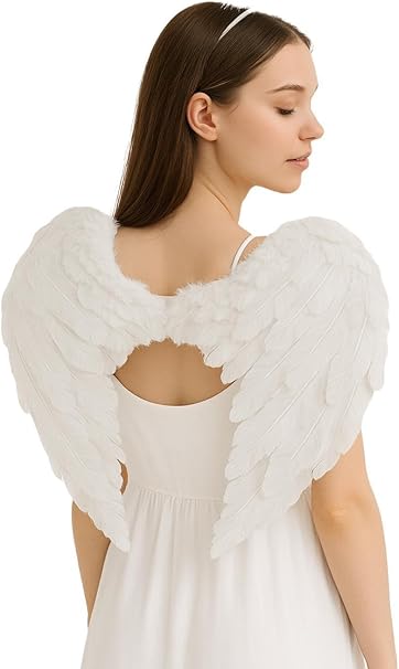 Adult White Angel Wings and Halo 2-Piece Costume Set – Feather Fancy Dress Accessories for Women & Men – Halloween, Christmas, Cosplay & Angel Outfits