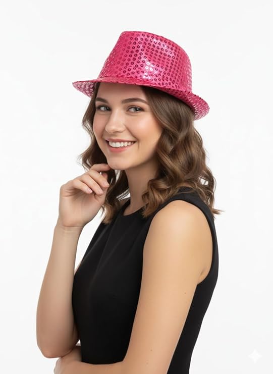 Labreeze Adult Pink Sequin Fedora Hat – Festive Party Accessory for Christmas & New Year's Celebrations