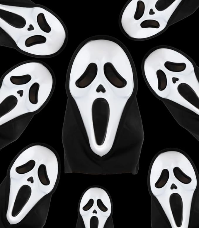 labreeze Pack of 10 Adult Screaming Ghost Face Masks with Hood – Scary Halloween Costume Accessories for Fancy Dress, Trick or Treat, Cosplay, Haunted Houses & Horror Parties
