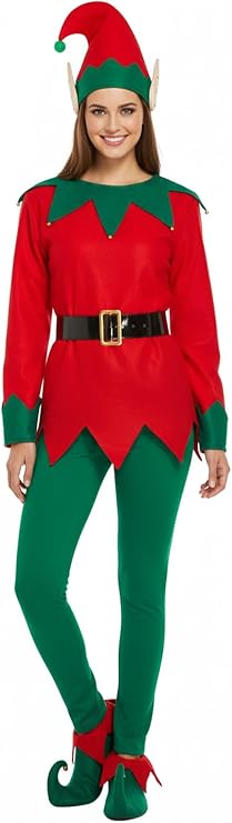 labreeze Women’s Christmas Elf Costume – One Size Adult 5-Piece Fancy Dress Set