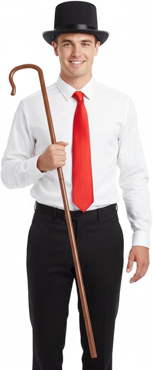 Labreeze Men’s Dickens Caroler Costume Kit – Victorian Christmas Accessories with Black Top Hat, Red Tie and Shepherd’s Crook