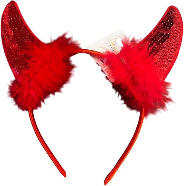 labreeze Red Sequin Devil Horns Headband – Shiny Costume Accessory for Adults & Kids – Halloween Fancy Dress Party Prop
