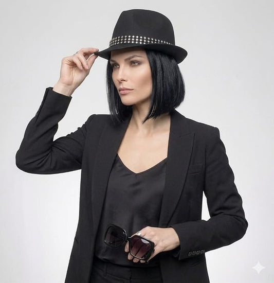 labreeze Black Trilby Hat with Gem Stone Band – Adult Fancy Dress Accessory for Parties & Cosplay
