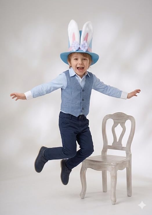 labreeze Kids Easter Bunny Top Hat – Blue with White Plush Ears & Pink Bow - Labreeze Ltd