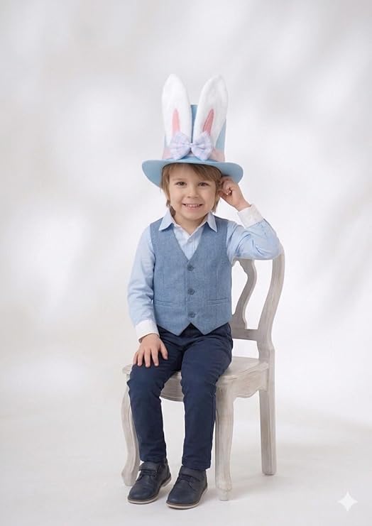 labreeze Kids Easter Bunny Top Hat – Blue with White Plush Ears & Pink Bow - Labreeze Ltd